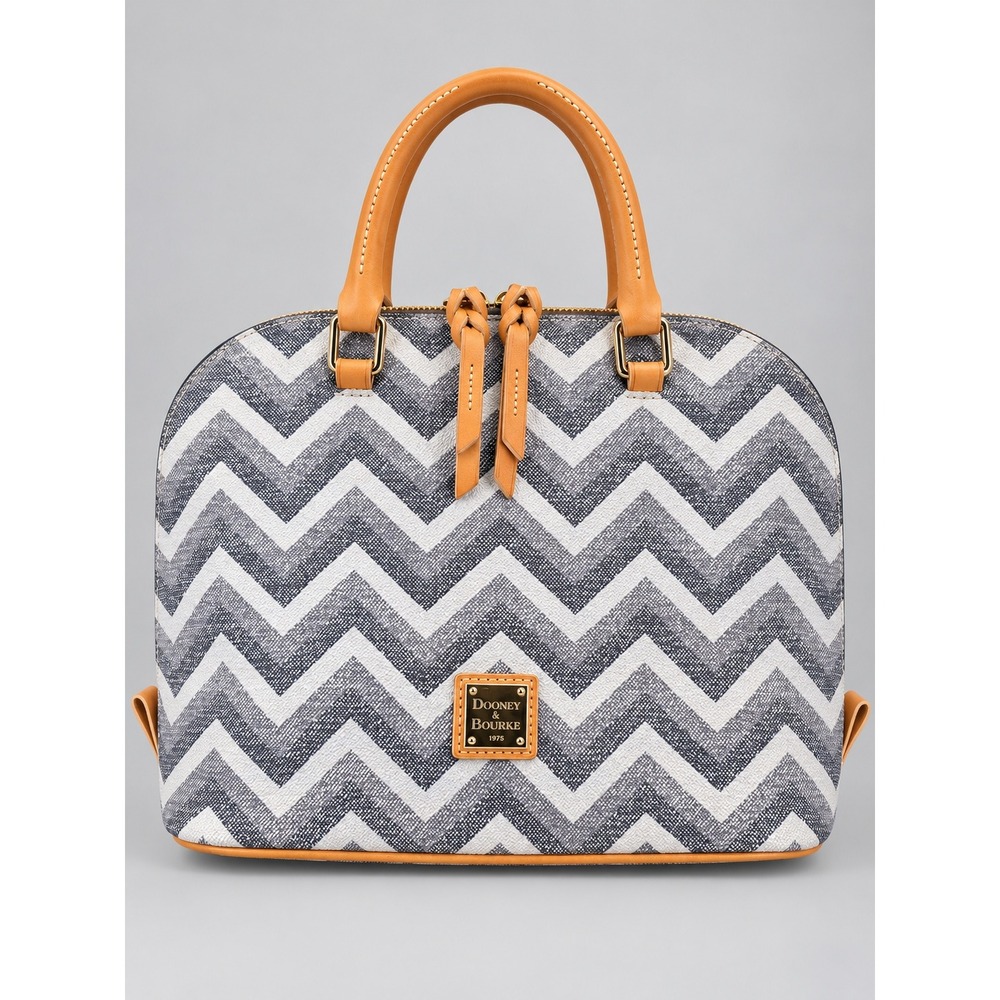 Dooney & Bourke Chevron Satchel Bag Grey White Zig Zag Canvas Leather Trim